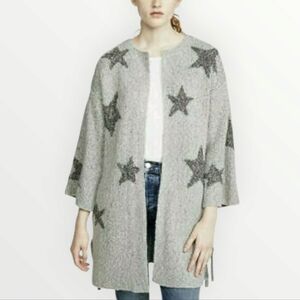 Cupcakes and Cashmere Star Cardigan Sweater Light Heather Grey Open Front Cozy S